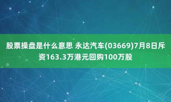 股票操盘是什么意思 永达汽车(03669)7月8日斥资163.3万港元回购100万股